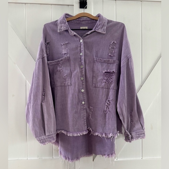 POL Oversized Distressed Purple Denim
Button Down Shacket - Picture 3 of 5